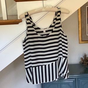 Black and ivory silky striped top